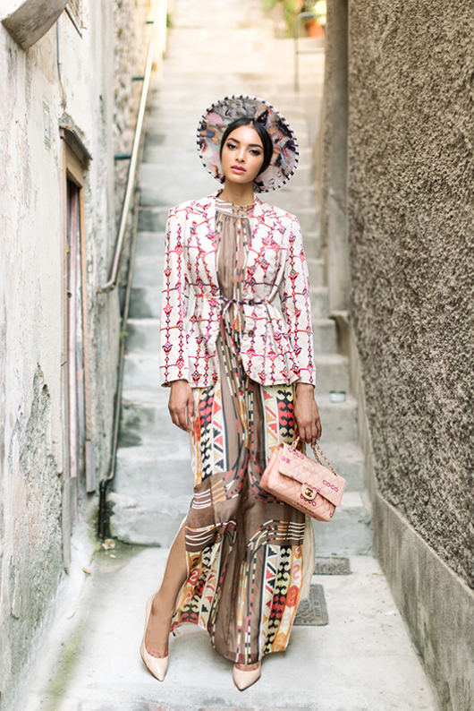 St Tropez printed long silk dress